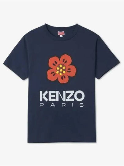 Women's Boke Flower Loose Fit Cotton Short Sleeve T-Shirt Navy - KENZO - BALAAN 2