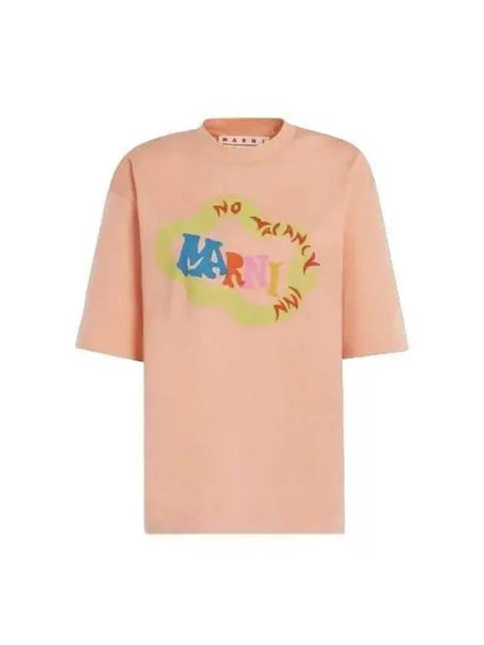 No Bacon City in Snake Logo Print Short Sleeve T Shirt Light Peach Tee - MARNI - BALAAN 1