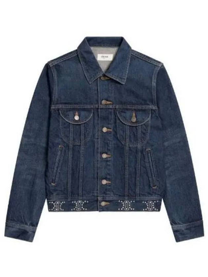 Trucker Cotton Denim Jacket Navy - CELINE - BALAAN 2