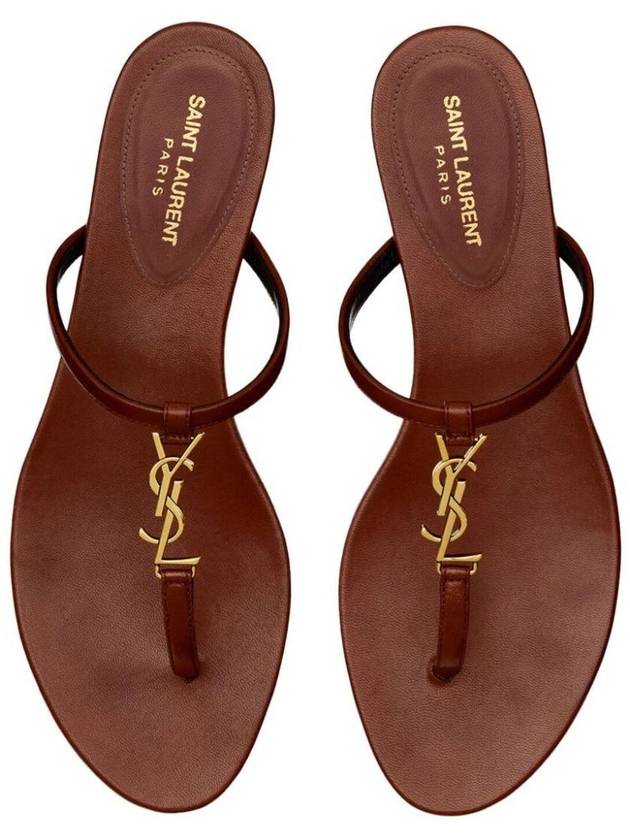 Cassandra Leather Flip Flops Brown - SAINT LAURENT - BALAAN 4