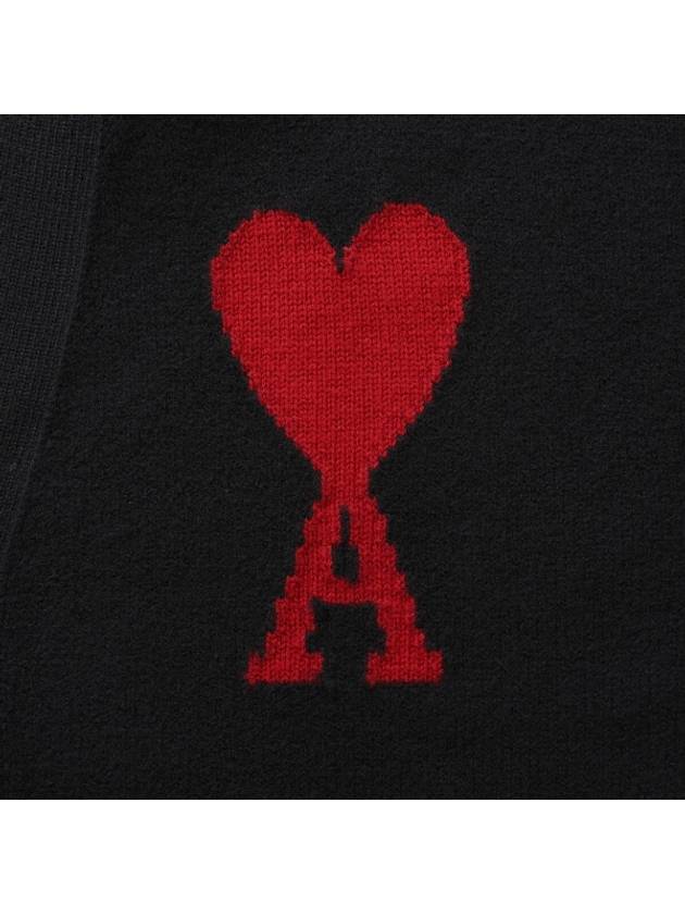 Heart Logo V Neck Wool Cardigan Black - AMI - BALAAN 6