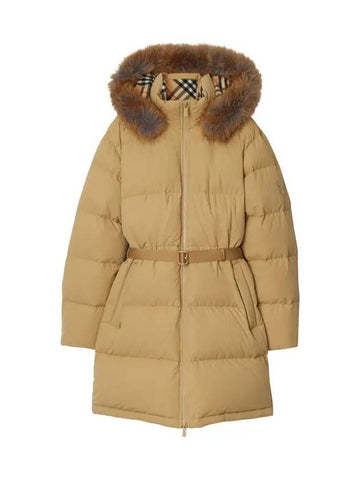 logo patch belted fur padding jacket sand 8097992 - BURBERRY - BALAAN 1