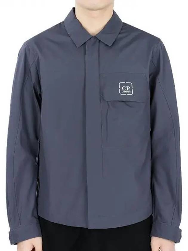 Metropolis Logo Patch Shirt Zip Up Jacket Blue - CP COMPANY - BALAAN 2