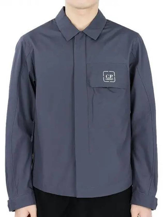 Metropolis Logo Patch Shirt Zip Up Jacket Blue - CP COMPANY - BALAAN 2