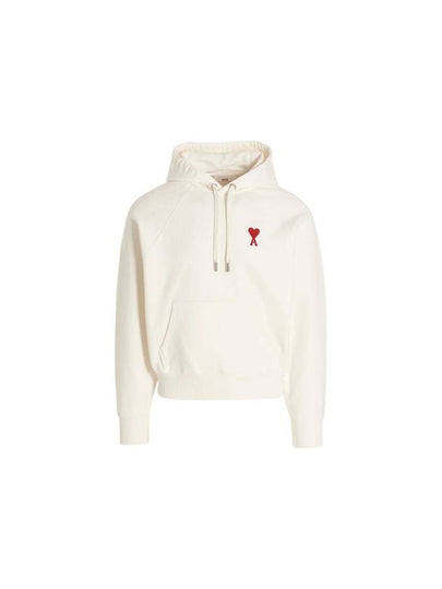 Heart Embroided Logo Cotton Hoodie White - AMI - BALAAN 2