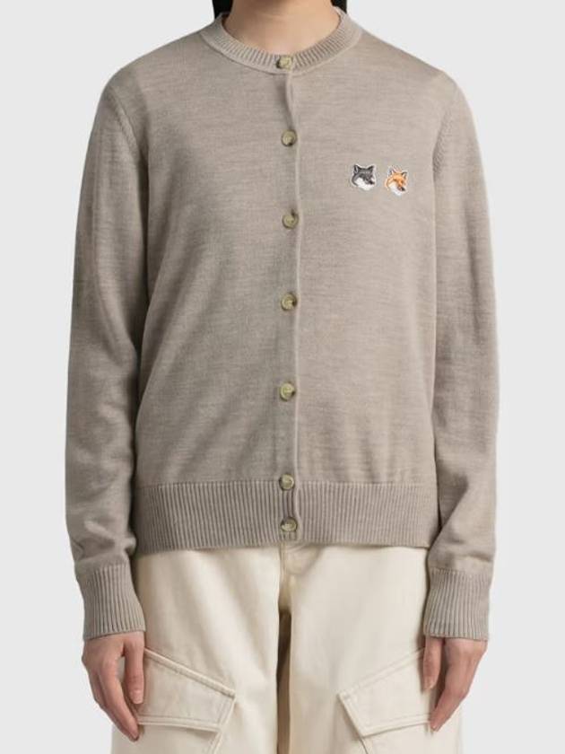 Double Fox Head Patch Round Neck Cardigan Beige Melange - MAISON KITSUNE - BALAAN 8