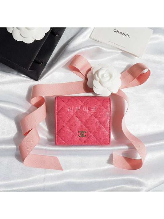 Classic Caviar CC Logo Card Half Wallet Pink Siamese Bone AP3178 - CHANEL - BALAAN 1