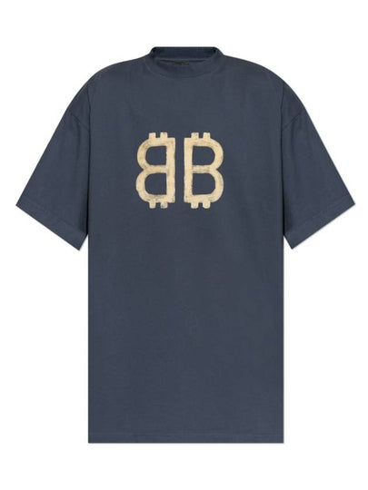 Logo Print Short Sleeve T-Shirt Blue - BALENCIAGA - BALAAN 2