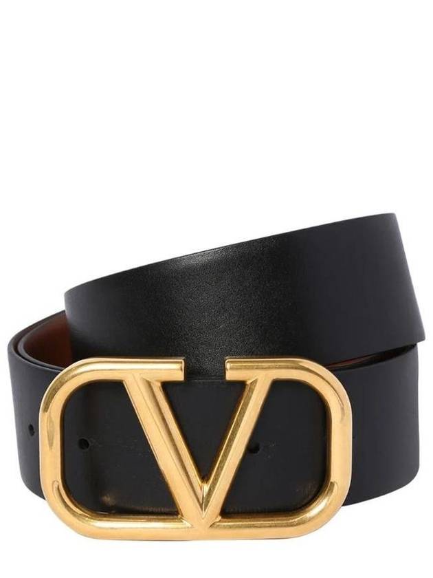 V Logo Signature Reversible Leather Belt Black - VALENTINO - BALAAN 2