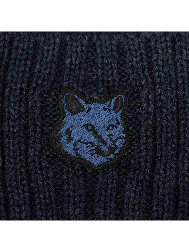 Bold Fox Head Patch Ribbed Beanie Ink Blue - MAISON KITSUNE - BALAAN 3