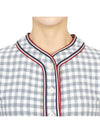 Women's Gingham Stripe Trimmed Short Sleeve Cardigan Medium Grey - THOM BROWNE - BALAAN 8