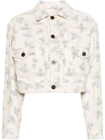 Marlene ORB Printed Cropped Logo Denim Jacket Beige - VIVIENNE WESTWOOD - BALAAN 1