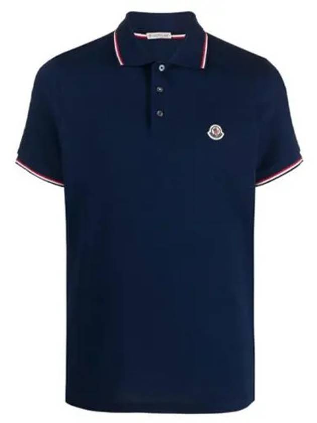 Stripe Trimming Logo Short Sleeve Polo Shirt Indigo Blue - MONCLER - BALAAN 2