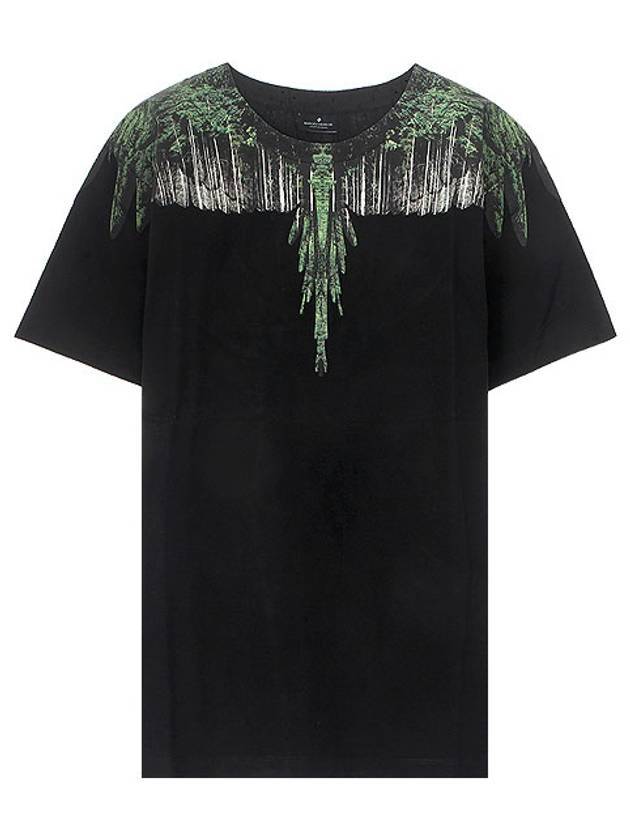 Green Wood Wing Graphic Short Sleeve T-Shirt Black - MARCELO BURLON - BALAAN 1