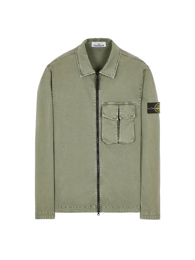 Garment Dyed Stretch Cotton Overshirt Jacket Sage Green - STONE ISLAND - BALAAN 2