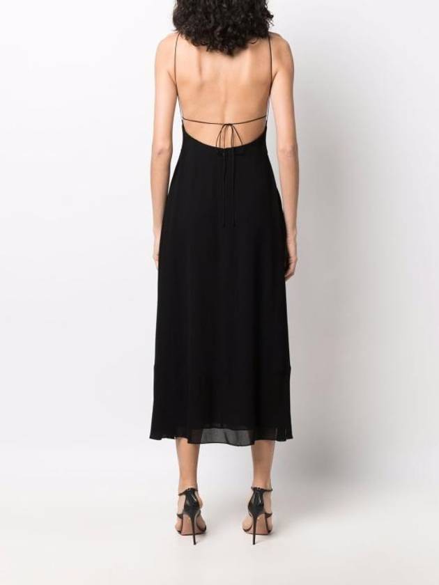 Crepe Viscose Backless Long Dress Black - SAINT LAURENT - BALAAN 3