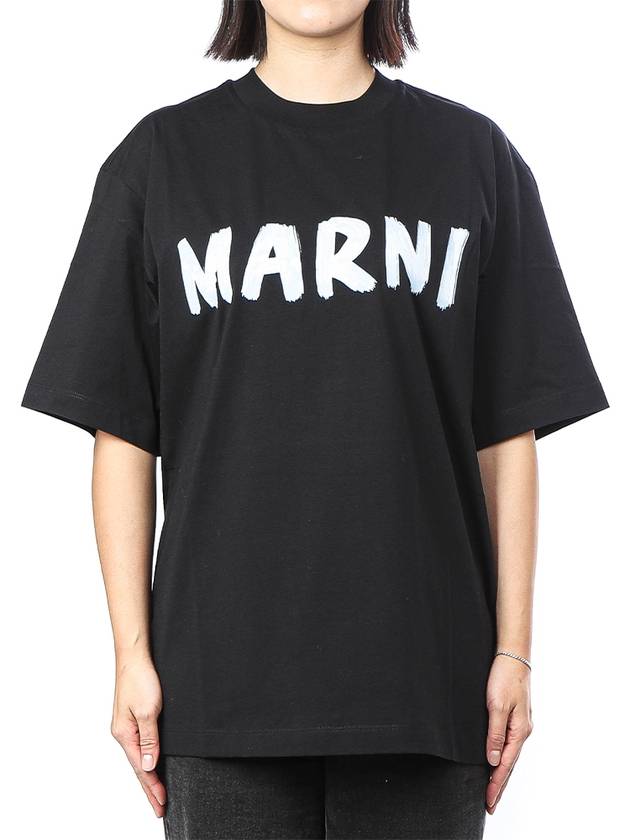 Logo Lettering Boxy Fit Short Sleeve T-Shirt Black - MARNI - BALAAN 2