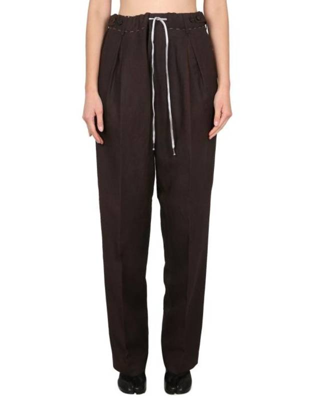 Stitched Logo Drawstring Straight Pants Brown - MAISON MARGIELA - BALAAN 1