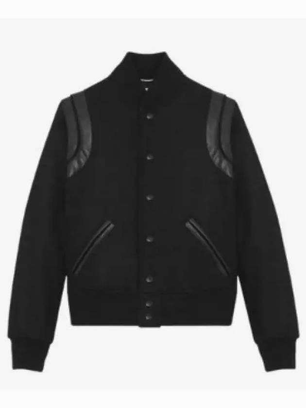 Men's Teddy Light Wool Stadium Bomber Jacket Black - SAINT LAURENT - BALAAN 2