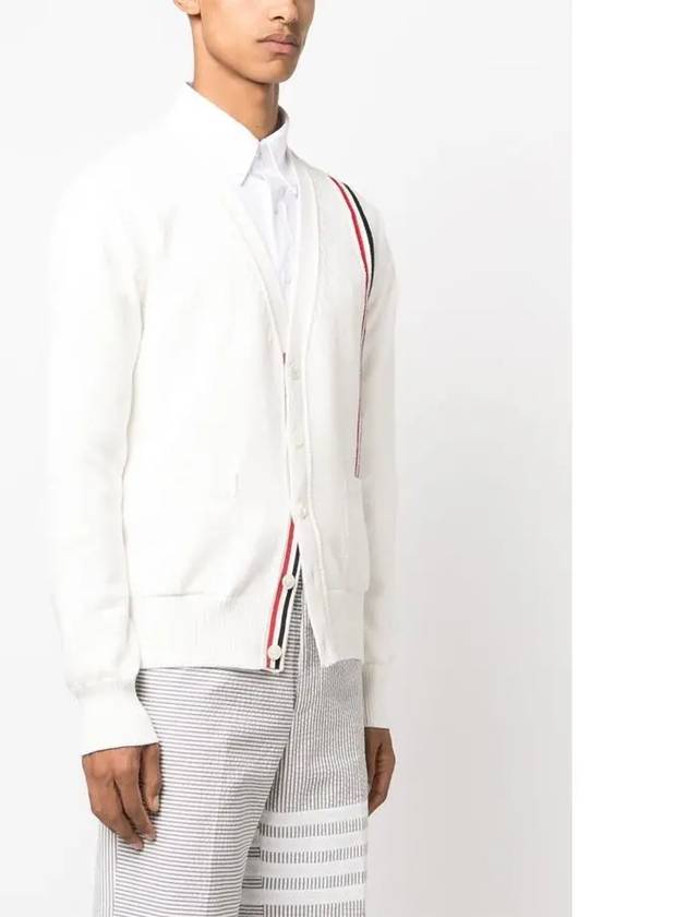 RWB Striped Intarsia Cotton Cardigan White - THOM BROWNE - BALAAN 5