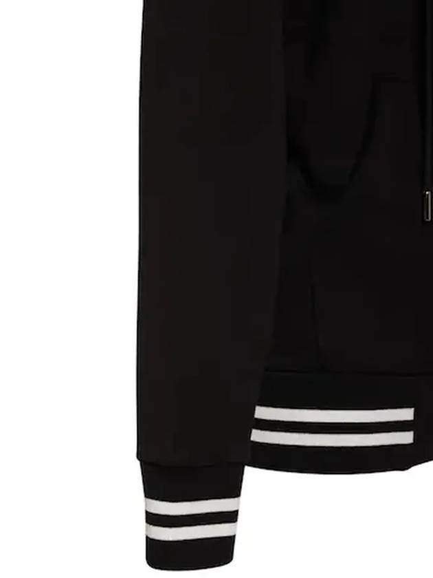 Logo patch striped rib cuff zipup hooded sweatshirt - MONCLER - BALAAN 4