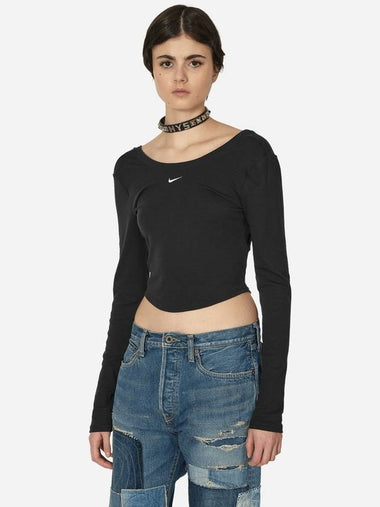 Cropped Long Sleeve T Shirt FN3661 010 Black WOMENS M Euro Fit - NIKE - BALAAN 1