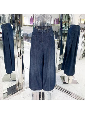 23P Shiny Wide Denim Pants 34 Dark Blue 4ET0816 - CHANEL - BALAAN 1