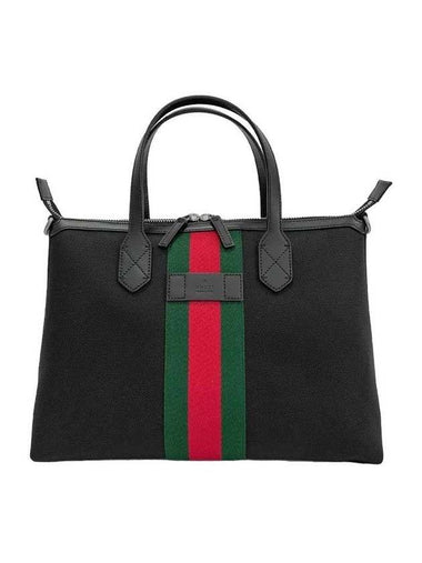 Stripe Canvas Tote Bag Black - GUCCI - BALAAN 1