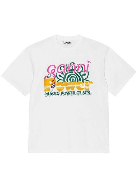 Relaxed Power of Sun Cotton Short Sleeve T-Shirt White B0481010388 - GANNI - BALAAN 2