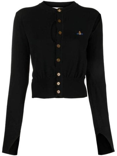 Embroidered Logo Ribbed Cut-Out Cotton Cardigan Black - VIVIENNE WESTWOOD - BALAAN 2