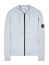 Garment Dyed Cotton Fleece Full Zip Hooded Jacket Light Blue - STONE ISLAND - BALAAN 2