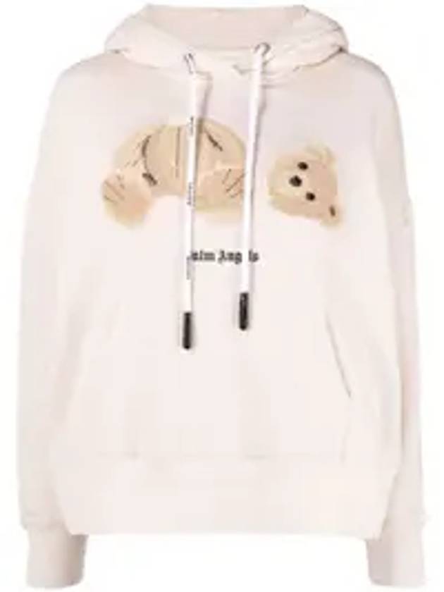 Bear Print Hooded Top Beige - PALM ANGELS - BALAAN.