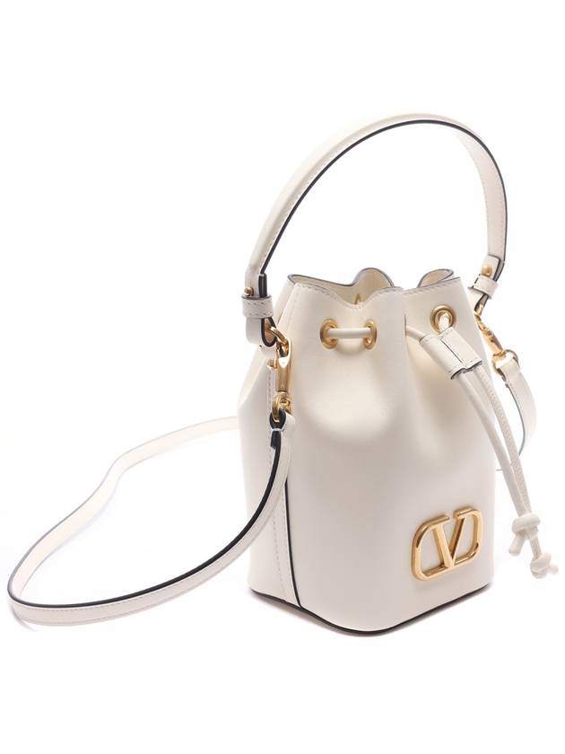 Mini drawstring V logo signature bucket bag ivory 5W2P0Z44VNL098 - VALENTINO - BALAAN 4