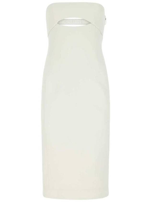 Women's Satin Crepe Cutout Midi Dress White - SAINT LAURENT - BALAAN 2