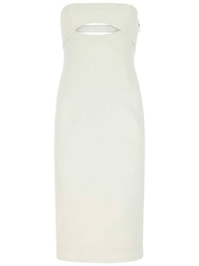 Women's Satin Crepe Cutout Midi Dress White - SAINT LAURENT - BALAAN 2