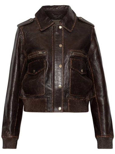 Michael Michael Kors Leather Jacket With Vintage Effect, Women's, Brown - MICHAEL KORS - BALAAN 1