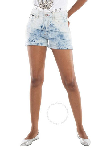 Philipp Plein Bleached High-Waist Denim Hot Pants, Waist Size 25" - PHILIPP PLEIN - BALAAN 1