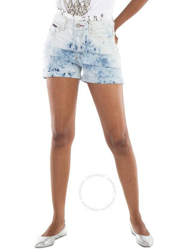 Philipp Plein Bleached High-Waist Denim Hot Pants, Waist Size 25