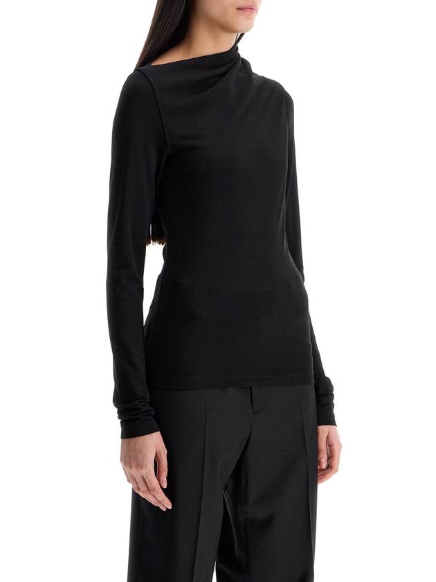 black draped jersey top with long sleeves and wide neck slim fit - TOTEME - BALAAN 2