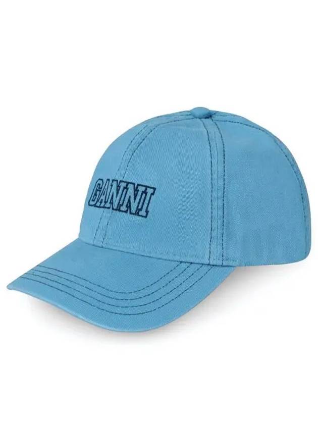 Logo Embroidery Cotton Ball Cap Blue - GANNI - BALAAN 3