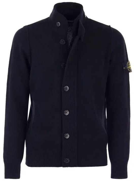 Wappen High Neck Button Up Wool Cardigan Navy - STONE ISLAND - BALAAN 2