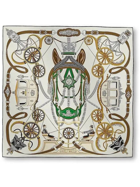 Stately Wheel Scarf 90 Blanc Vert Etoupe - HERMES - BALAAN 2