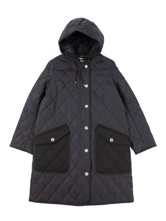 Women's Diamond Quilted Hoodie Single Coat Black - BURBERRY - BALAAN 2