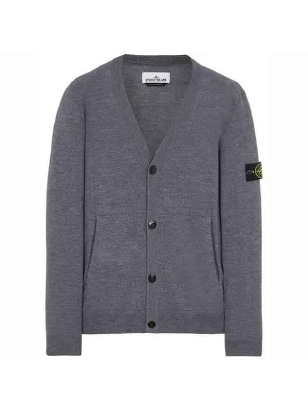 Wappen Patch V-Neck Wool Cardigan Grey - STONE ISLAND - BALAAN 1