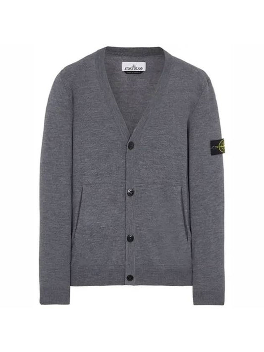 Wappen Patch V-Neck Wool Cardigan Grey - STONE ISLAND - BALAAN 1