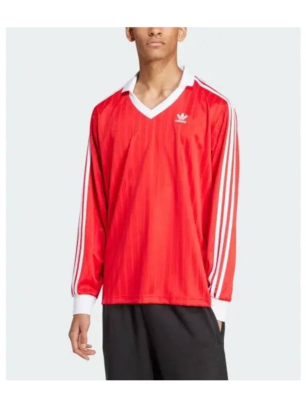 Adicolor Pique Football Long Sleeve T-Shirt Red - ADIDAS - BALAAN 1