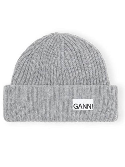 Logo Patch Knit Beanie Grey - GANNI - BALAAN 2