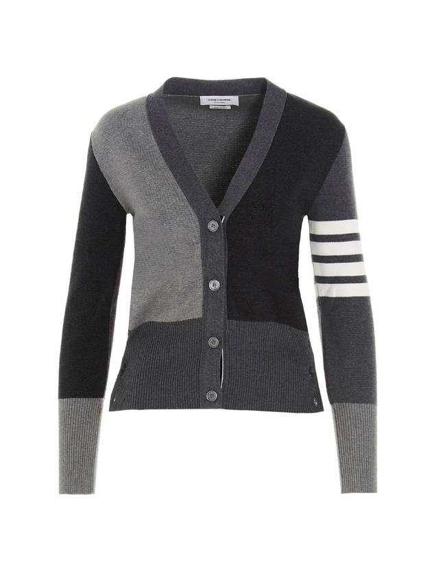 Fun Mix 4 Bar V-Neck Cashmere Cardigan Grey - THOM BROWNE - BALAAN 1