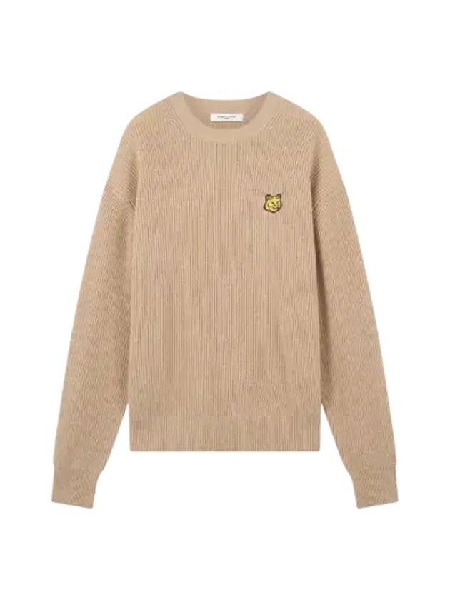 Bold Fox Head Patch Comfort Ribbed Knit Top Beige - MAISON KITSUNE - BALAAN 3