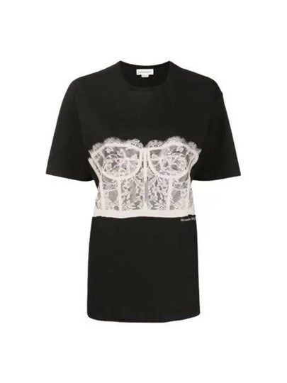 Lace Corset Print Short Sleeves T-Shirt Black - ALEXANDER MCQUEEN - BALAAN 2